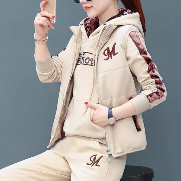3Pcs/Set Trendy Letter Print Women Hoodie Thickened Casual Outfit